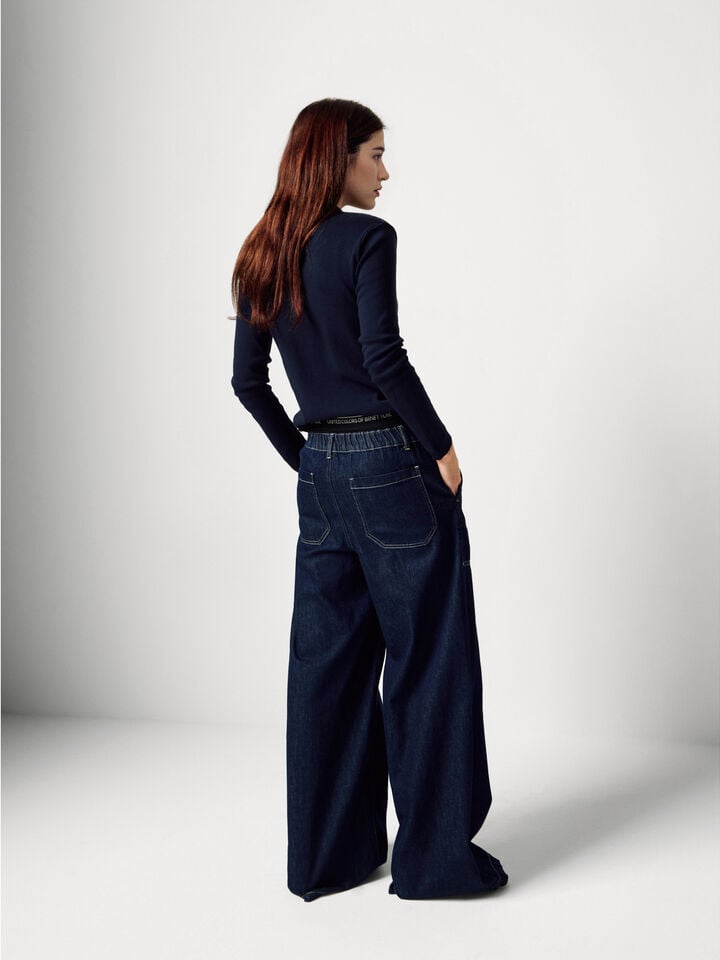 Benetton Midnight Blue 100% Cotton Cardigan Dark Blue