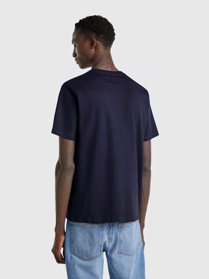 Benetton Midnight Blue Organic Cotton T-shirt With Pocket Dark Blue