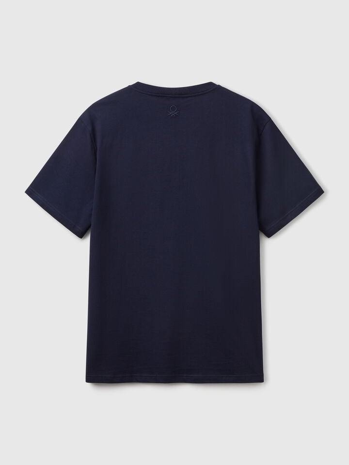 Benetton Midnight Blue Organic Cotton T-shirt With Pocket Dark Blue
