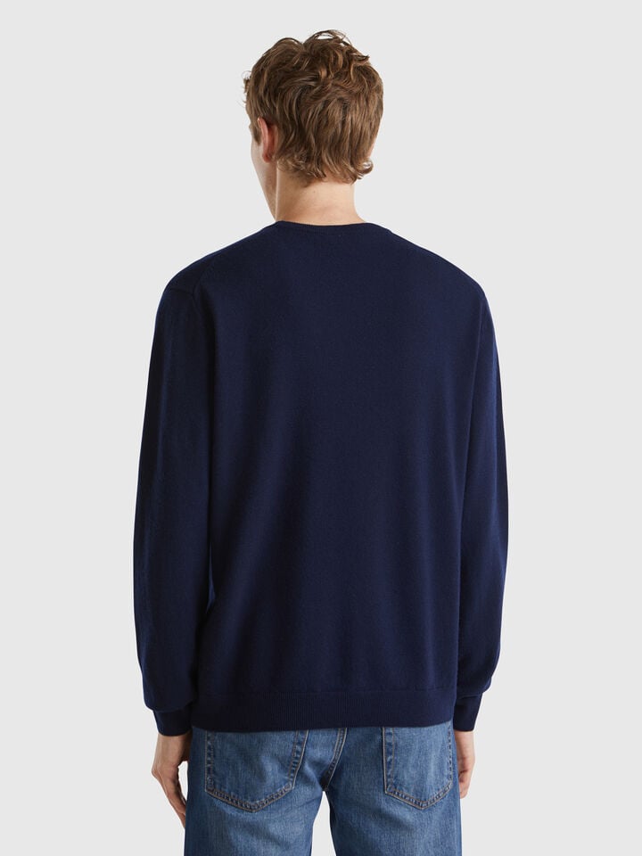 Benetton Midnight Blue Sweater In Pure Merino Wool Dark Blue