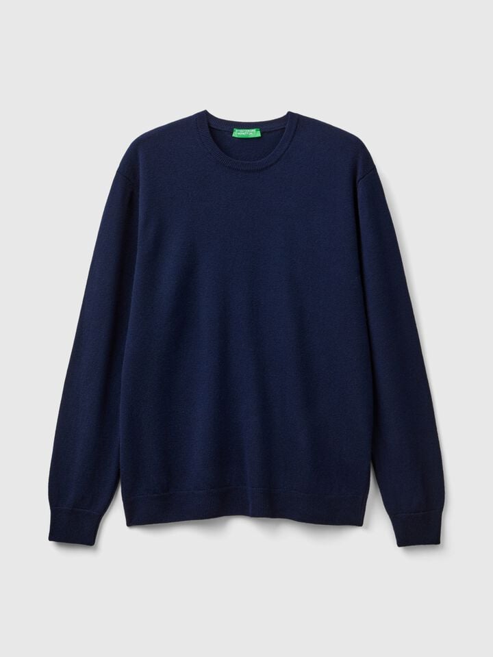 Benetton Midnight Blue Sweater In Pure Merino Wool Dark Blue