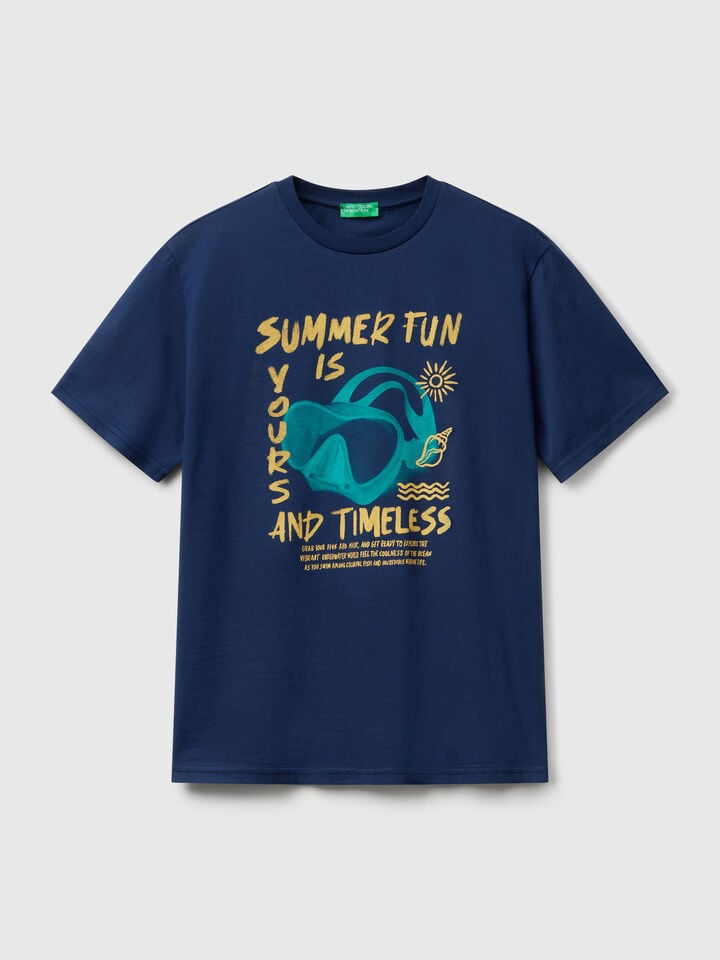 Benetton Midnight Blue T-shirt With Graphic Dark Blue