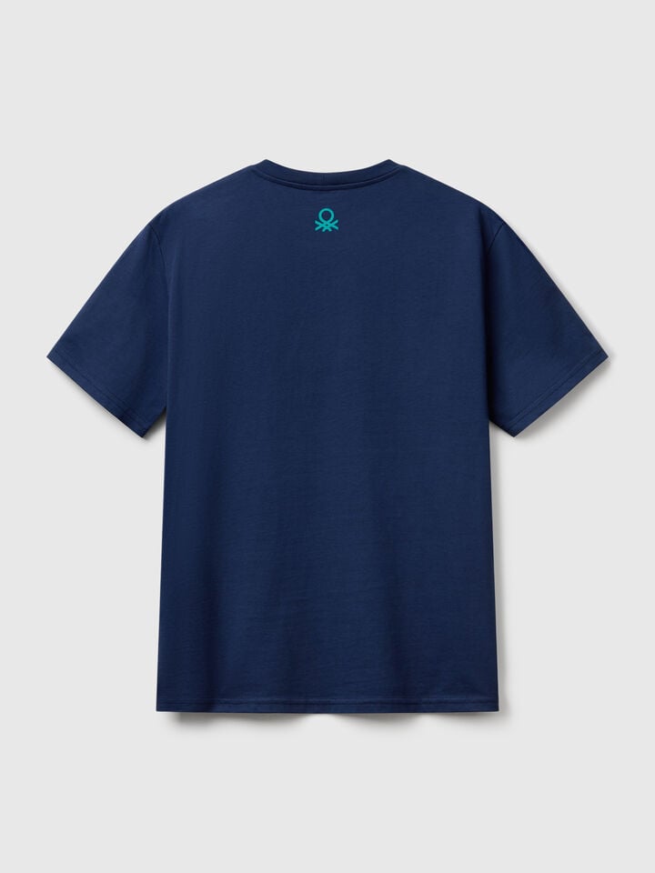 Benetton Midnight Blue T-shirt With Graphic Dark Blue