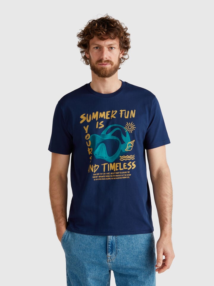 Benetton Midnight Blue T-shirt With Graphic Dark Blue