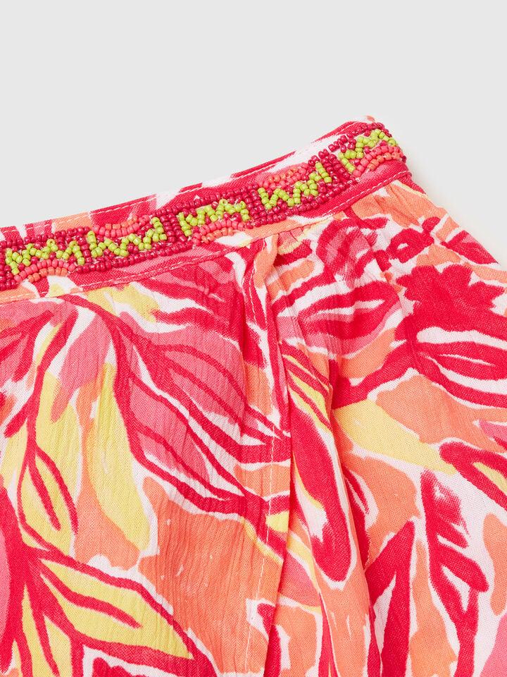 Benetton Mini Skirt With Tropical Print Multi-color