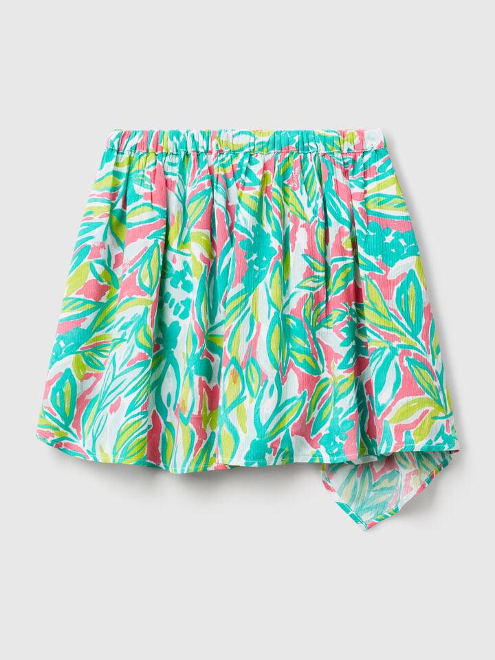 Benetton Mini Skirt With Tropical Print Multi-color