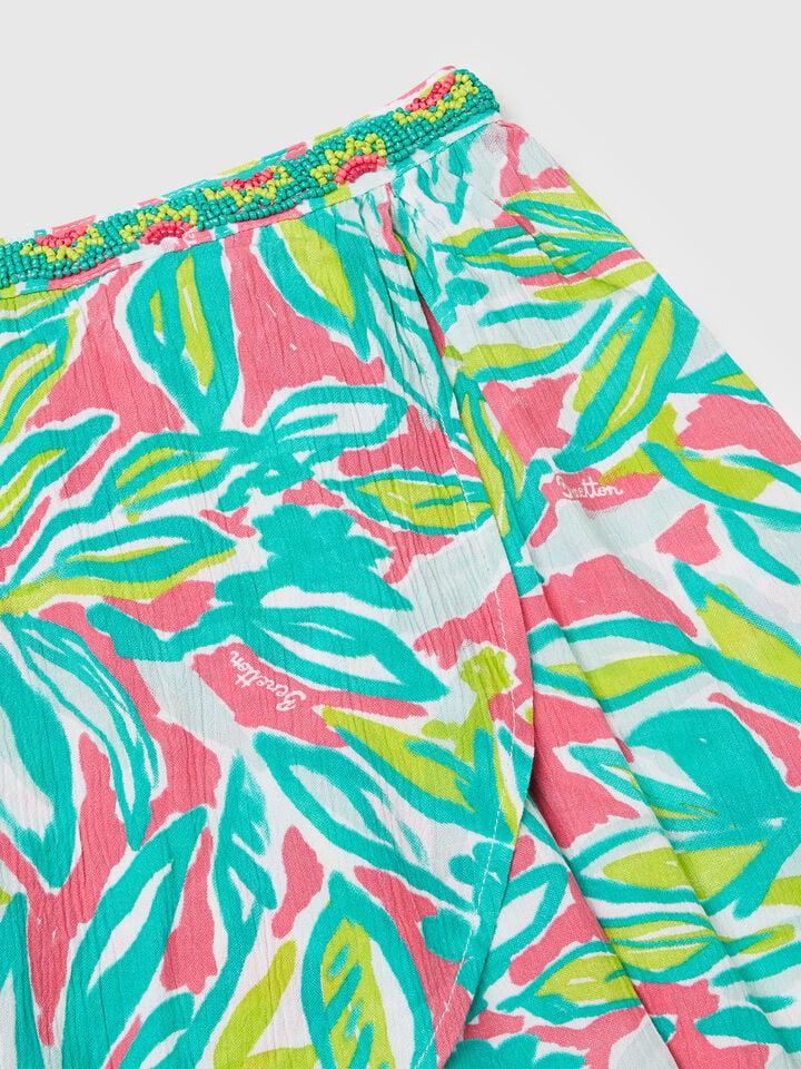 Benetton Mini Skirt With Tropical Print Multi-color