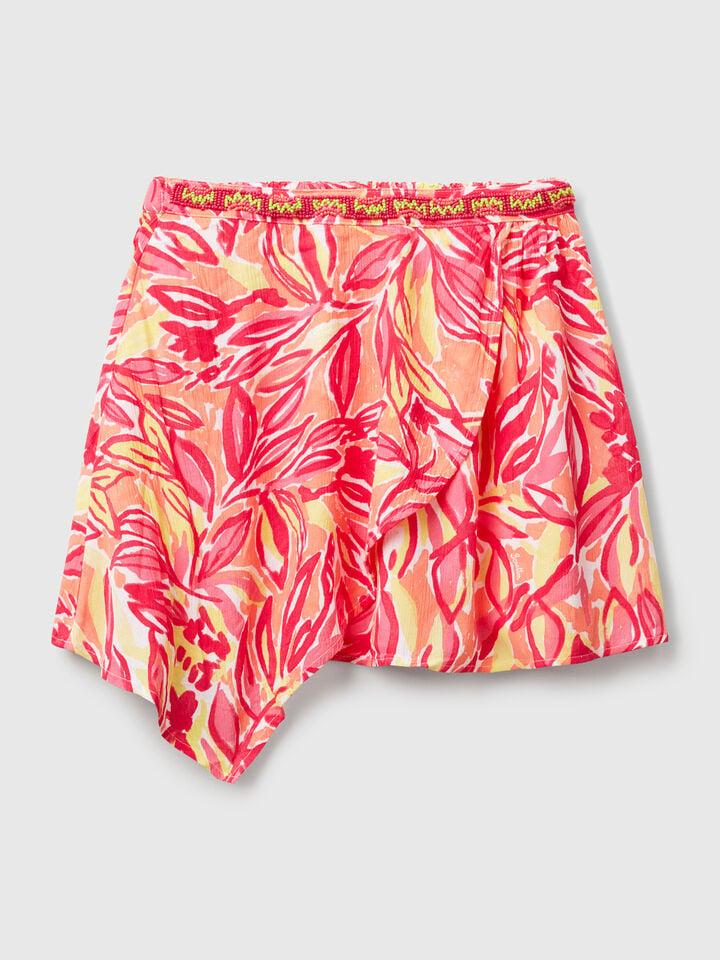Benetton Mini Skirt With Tropical Print Multi-color