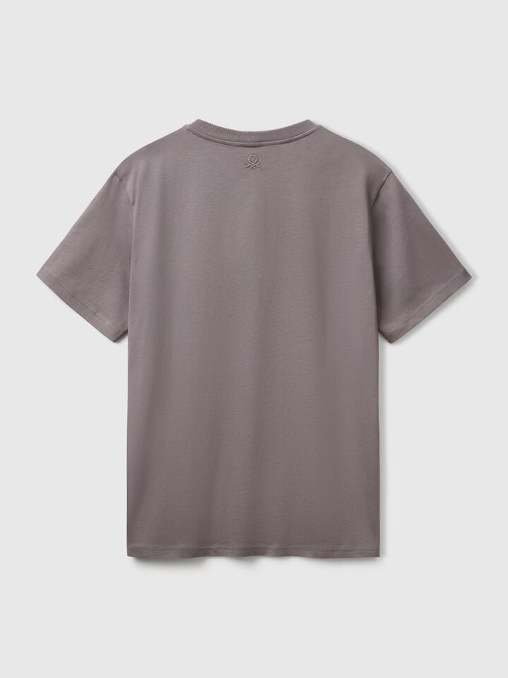 Benetton Mouse Gray Organic Cotton T-shirt With Pocket Dark Gray