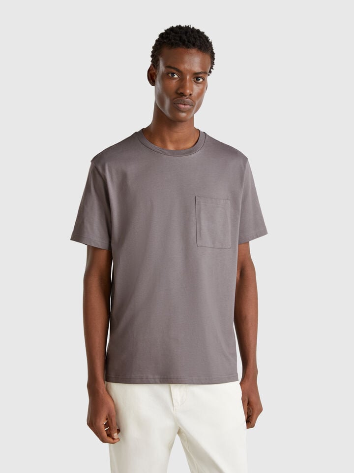 benetton Mouse gray organic cotton t-shirt with pocket Dark Gray