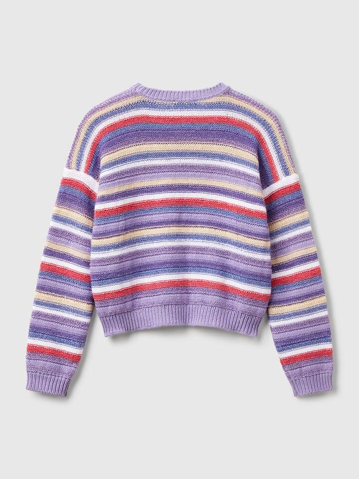 Benetton Multicolor Striped Sweater With Lurex Lilac