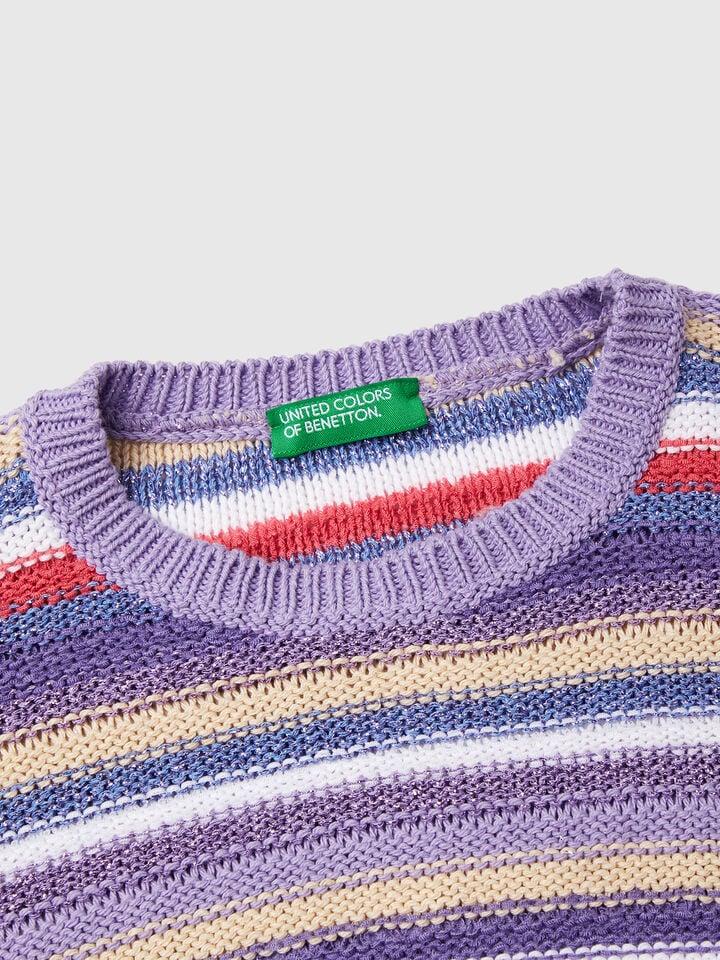 Benetton Multicolor Striped Sweater With Lurex Lilac