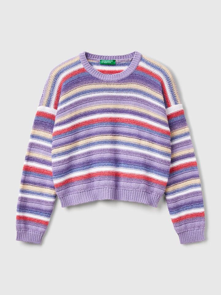 benetton Multicolor striped sweater with lurex Lilac