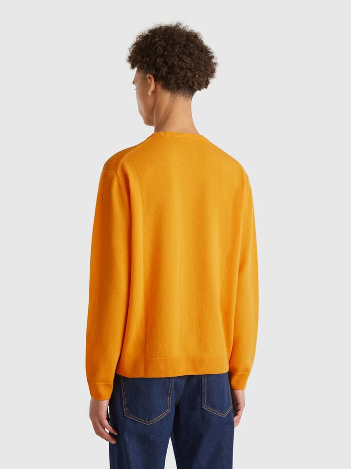 Benetton Ocher Yellow Sweater In Pure Merino Wool Mustard