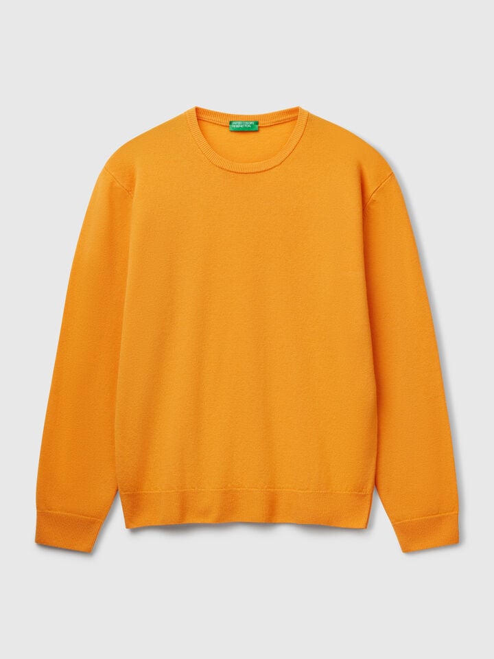 Benetton Ocher Yellow Sweater In Pure Merino Wool Mustard