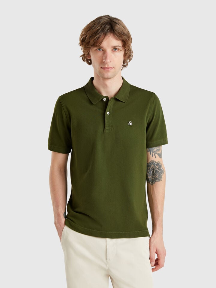 Benetton Olive Green Slim Fit Polo Shirt Olive Green