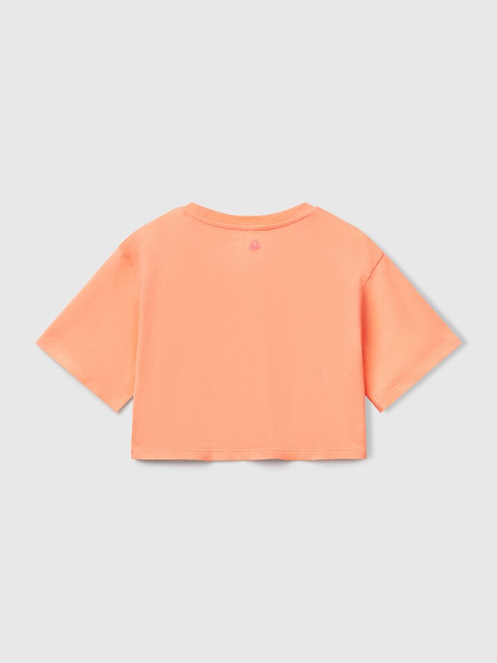 Benetton Orange T-shirt With Flower Embroidery Orange