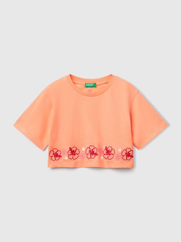 benetton Orange t-shirt with flower embroidery Orange