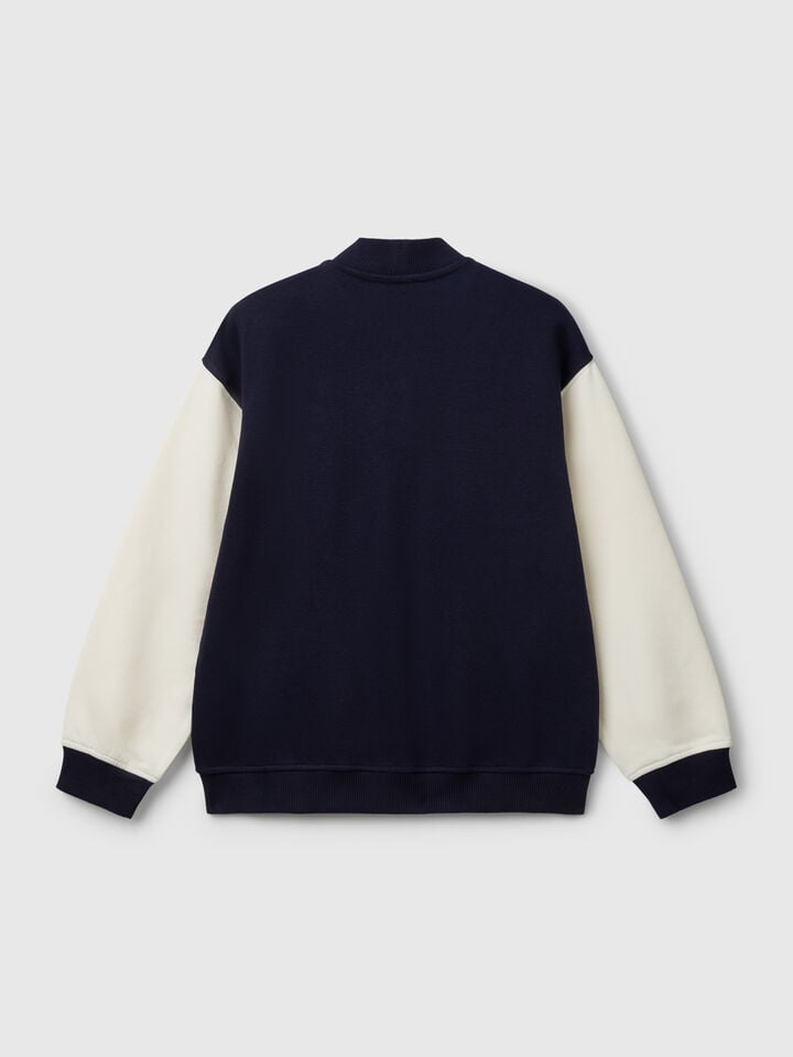 Benetton Over Fit Bomber Jacket With Embroidery Dark Blue