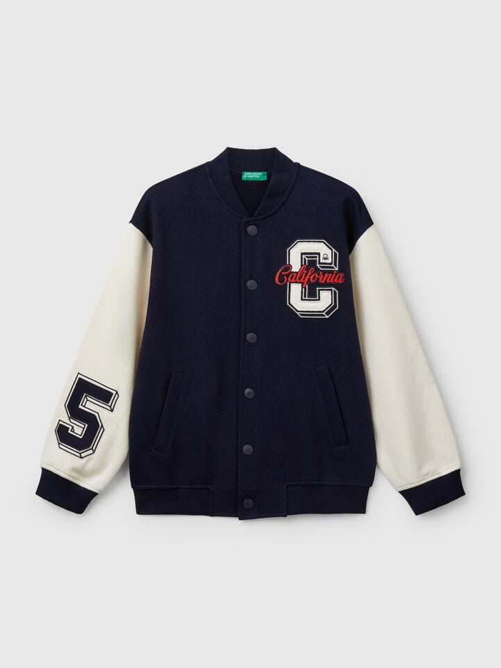 benetton Over fit bomber jacket with embroidery Dark Blue