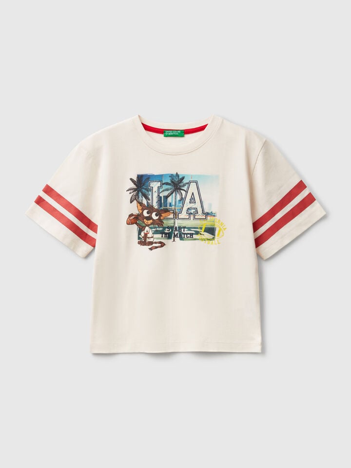 Benetton Oversized Fit T-shirt With Photographic Print Creamy White