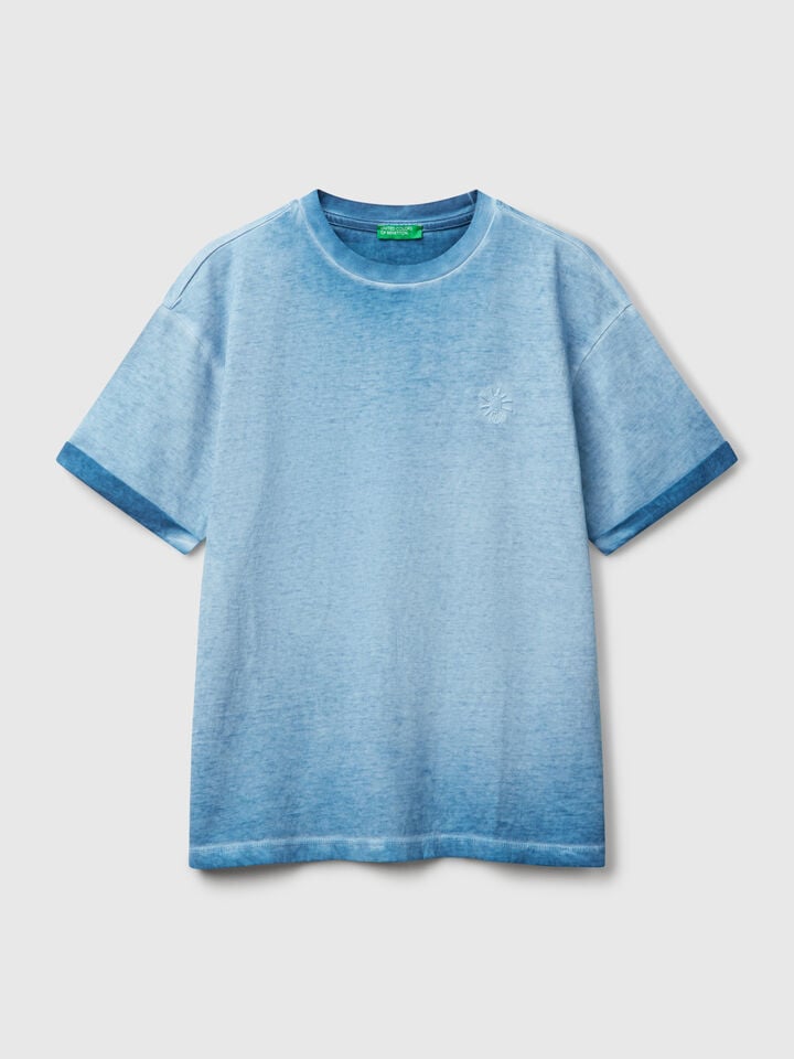 benetton Oversized t-shirt with embroidery Light Blue