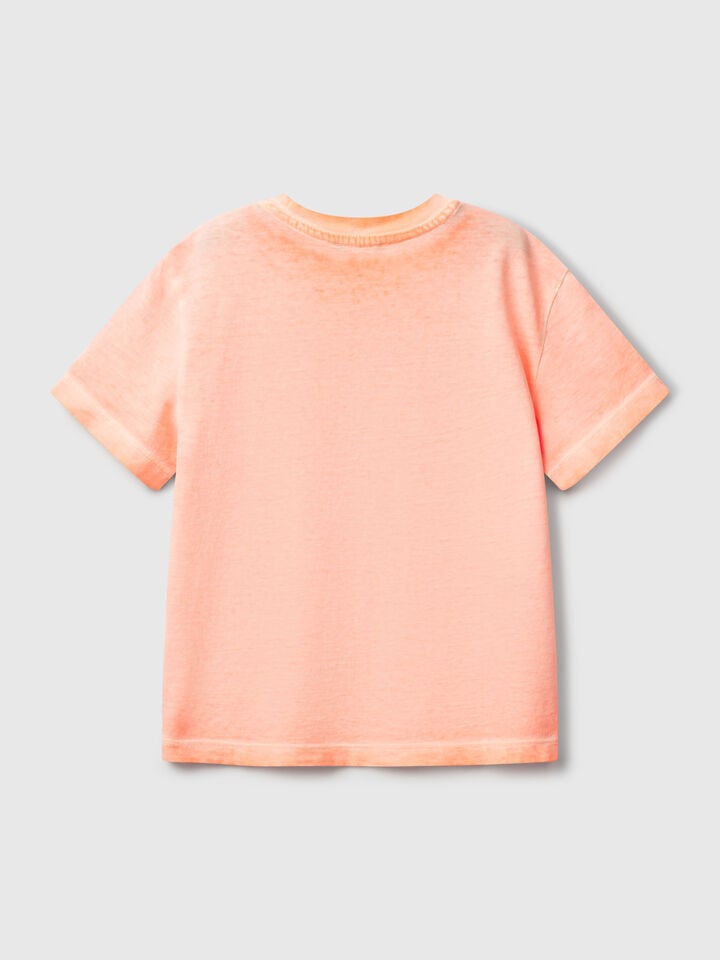 Benetton Oversized T-shirt With Embroidery Neon Orange