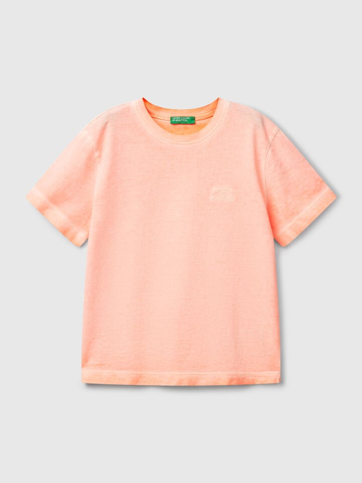 benetton Oversized t-shirt with embroidery Neon Orange