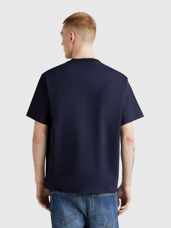 Benetton Oversized T-shirt With Logo Embroidery Dark Blue