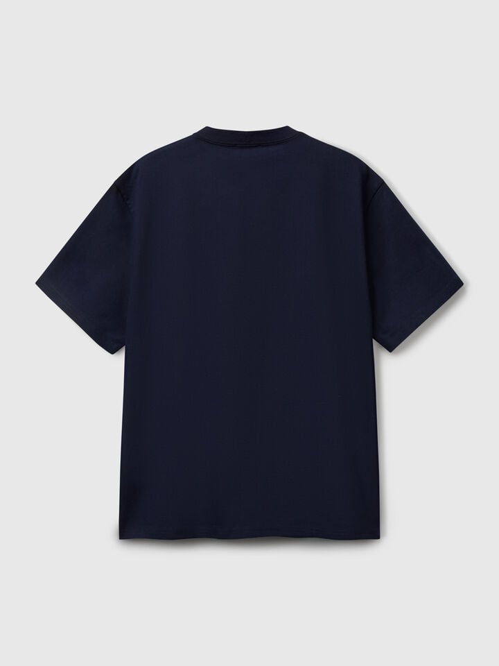 Benetton Oversized T-shirt With Logo Embroidery Dark Blue
