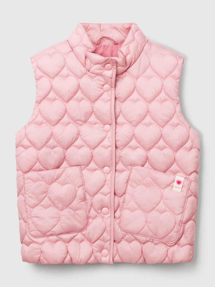 benetton Padded vest with heart-shaped quilting Pink