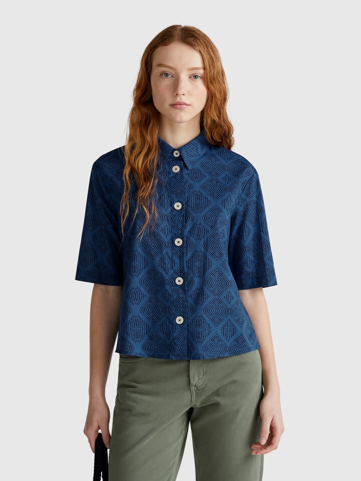 benetton Patterned shirt in lightweight cotton Blue