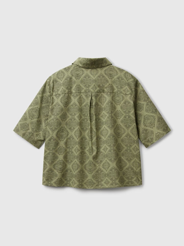 Benetton Patterned Shirt In Lightweight Cotton Military Green