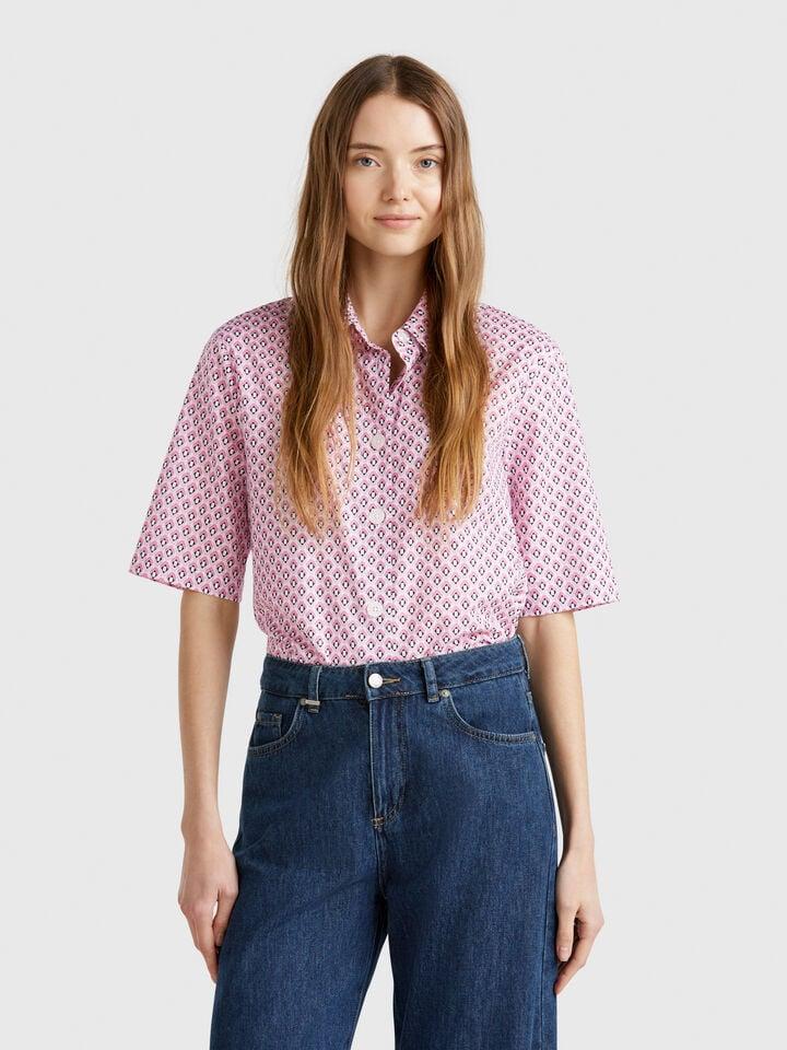 Benetton Patterned Shirt In Lightweight Cotton Multi-color