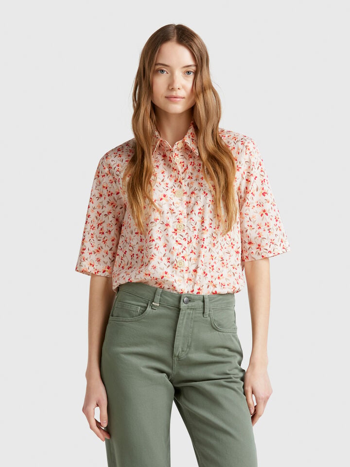 Benetton Patterned Shirt In Lightweight Cotton Multi-color