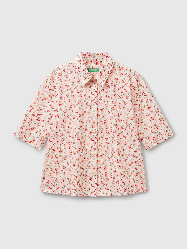 Benetton Patterned Shirt In Lightweight Cotton Multi-color