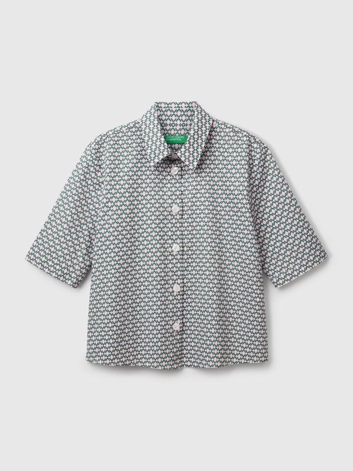 Benetton Patterned Shirt In Lightweight Cotton Multi-color