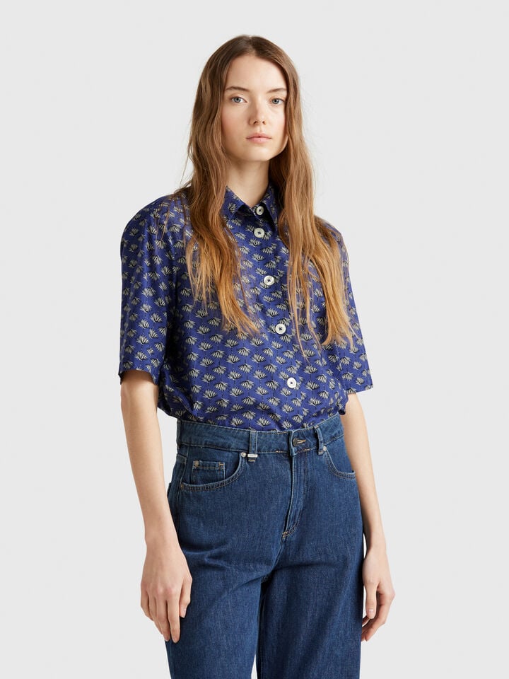 Benetton Patterned Shirt In Lightweight Cotton Multi-color