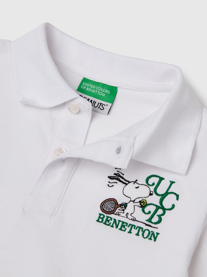 Benetton Polo With Snoopy Embroidery ©Peanuts White