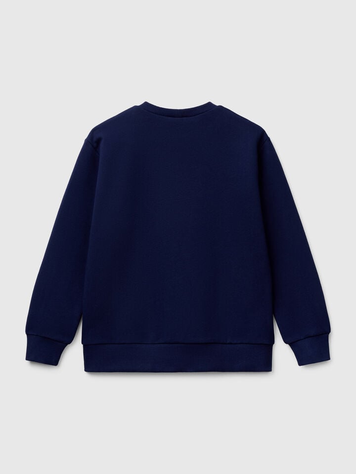 Benetton Pure Cotton Sweatshirt With Print Dark Blue