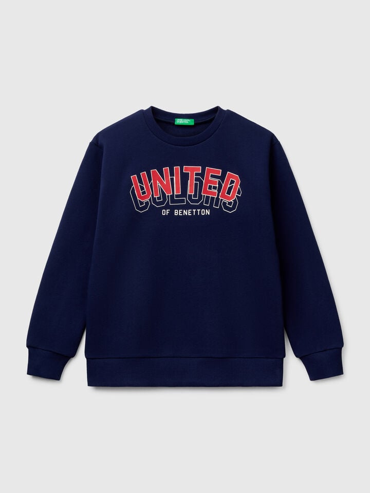 benetton Pure cotton sweatshirt with print Dark Blue