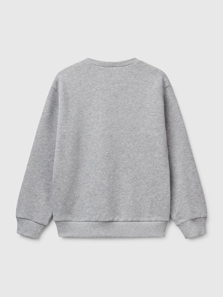 Benetton Pure Cotton Sweatshirt With Print Light Gray
