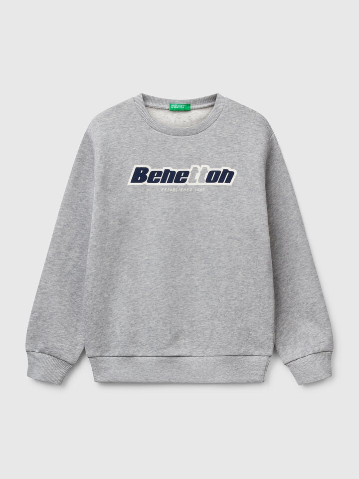 benetton Pure cotton sweatshirt with print Light Gray