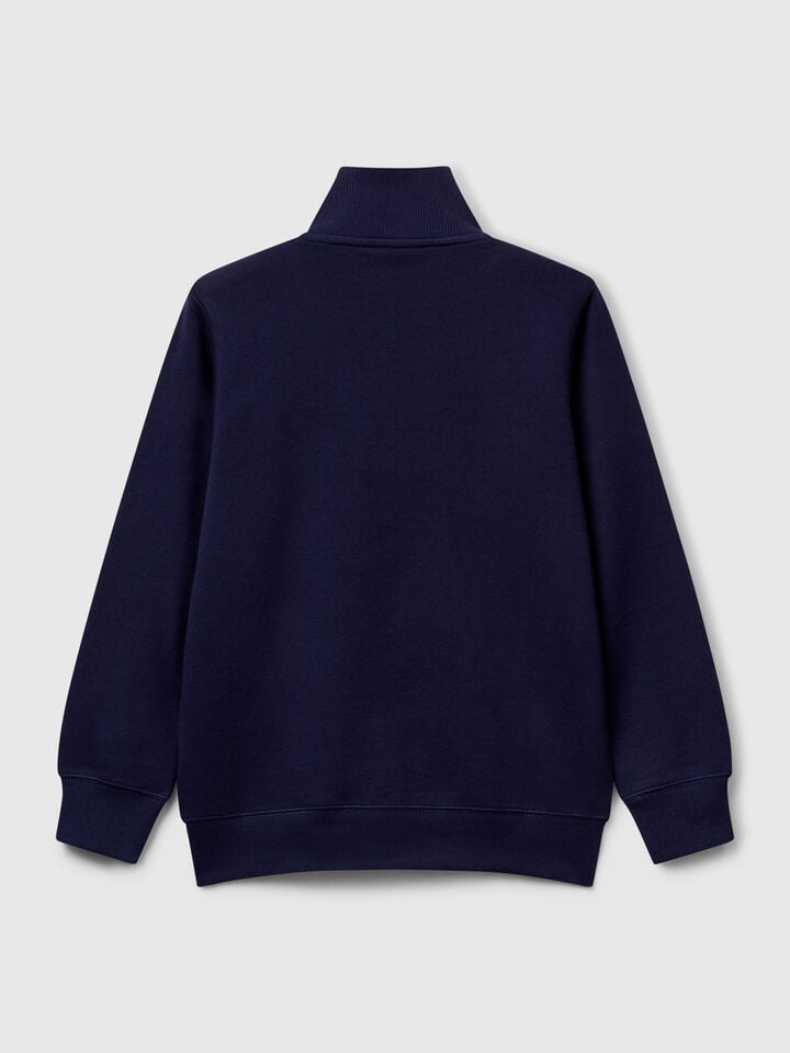 Benetton Pure Cotton Sweatshirt With Zipper Dark Blue