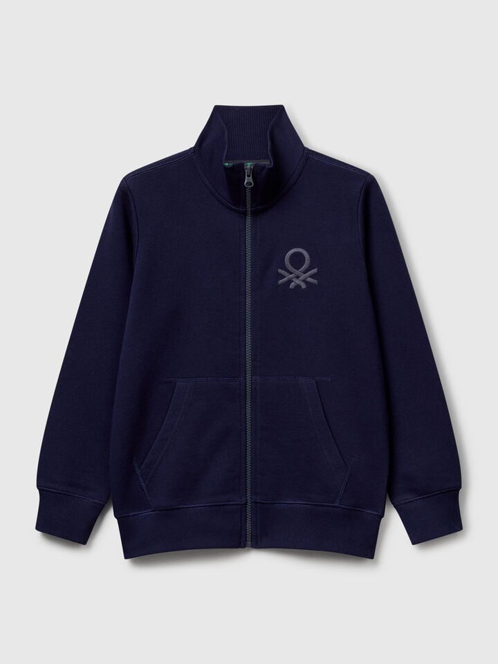benetton Pure cotton sweatshirt with zipper Dark Blue