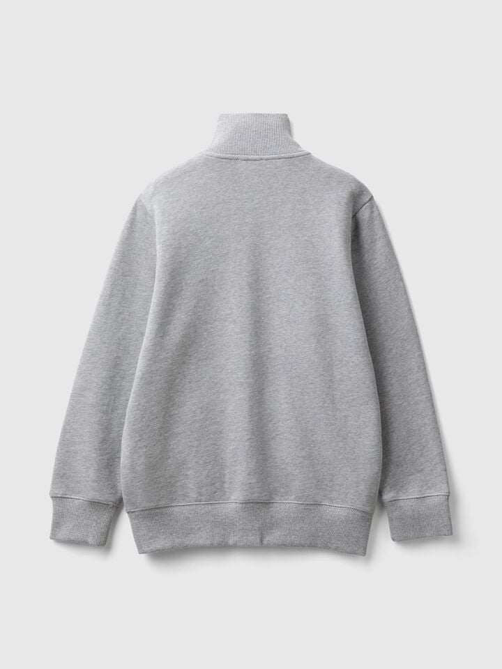 Benetton Pure Cotton Sweatshirt With Zipper Light Gray