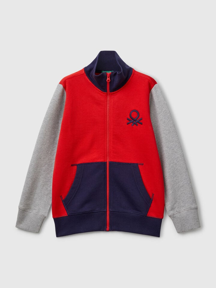 benetton Pure cotton sweatshirt with zipper Multi-color
