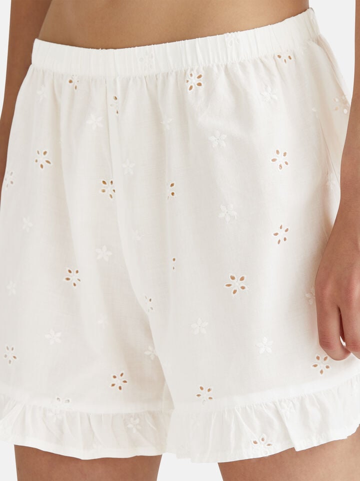 Benetton Pyjamas With Embroidered Flowers Creamy White