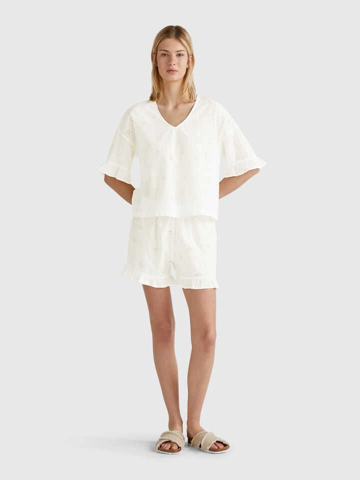 benetton Pyjamas with embroidered flowers Creamy White