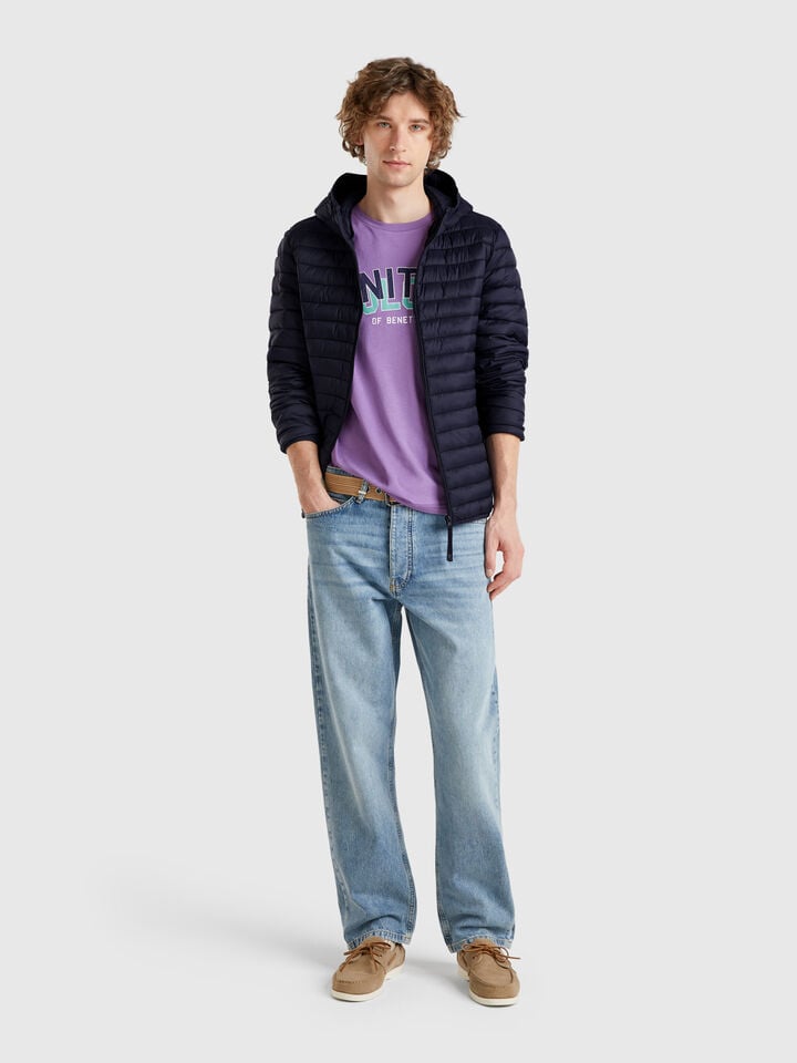 Benetton Regular Fit Puffer Jacket With Padding Dark Blue